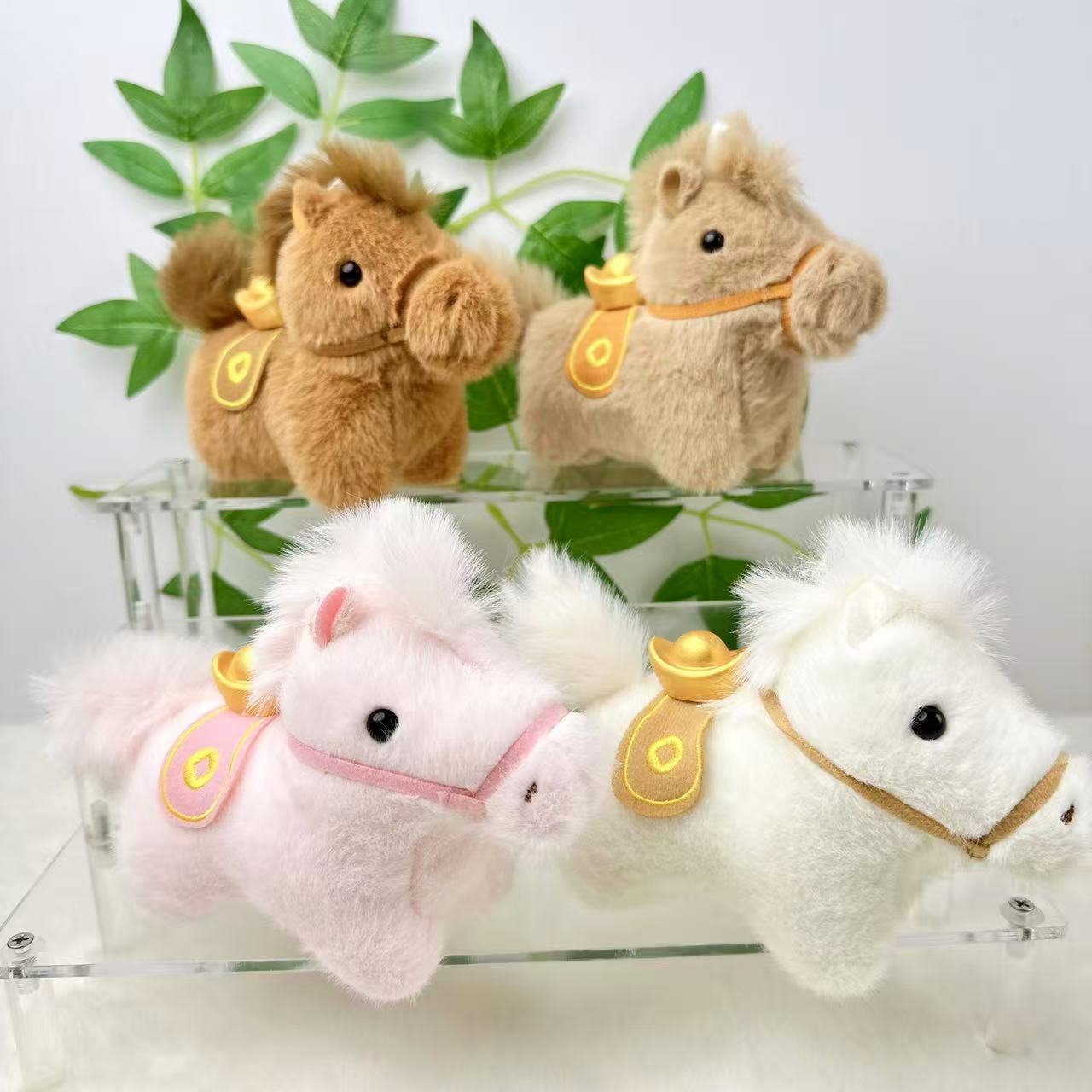 New Year of the Horse Mascot Cute Doll Golden Ingot European Mink Pony Pendant Stuffed Toy Small Doll Keychain