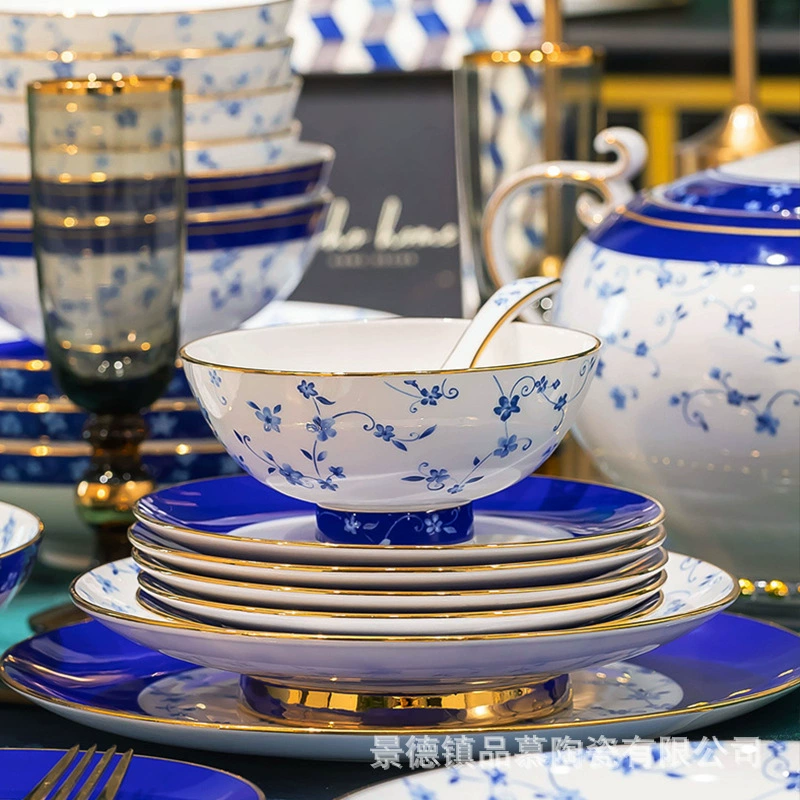 Набор посуды из светлой роскоши высокой категории Jingdezhen bone china, новая домашняя керамика, блюда для дома, свадьбы, чаши и палочки, тарелка
