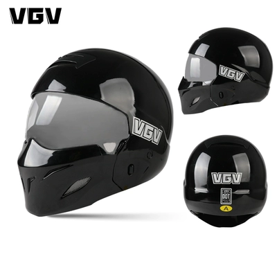 Motosiklet dəbilqələri — Helmet Retro Motorcycle Full Helmet - s-scorpio-generation-bright-black-night-vision-titanium-silver-buy-one-get-four