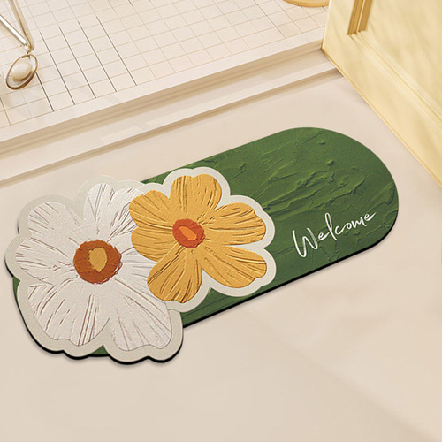 Camellia bathroom diatom mud floor mat water-absorbent non-slip soft cushion fresh flowers bathroom door home toilet entry