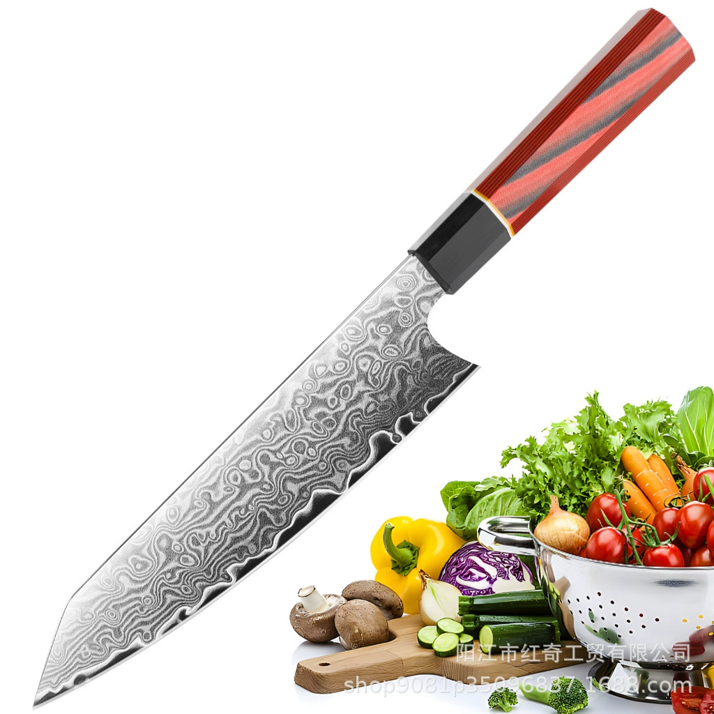 Дамасская сталь красная квадратная ручка обрезной головной кухонный нож для резки мяса и нарезки мяса высокая твердость и острота кухонного ножа кросс-бордер