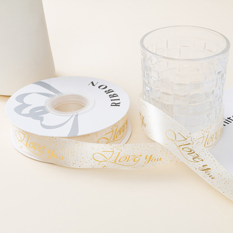 Estampado de oro amor cinta cinta de seda regalo embalaje regalo colorido pastel decoración cinta accesorios cinta de arco