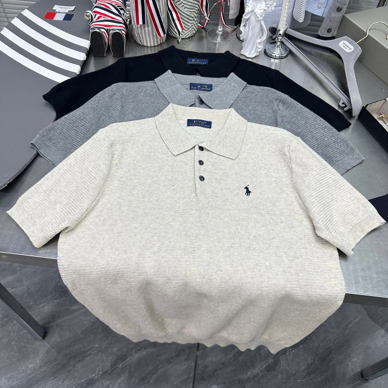 Rl Ralph Short-Sleeved Polo Shirt with Embroidered Pony Logo for Men, Knitted Summer Business Casual Versatile Lapel Short-Sleeved Polo Shirt