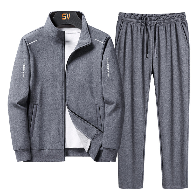 New Two-Piece Set, New Men's Sports Suit, Solid Color Sweatshirt, Stand-Up Collar, Men's Spring and Autumn Long-Sleeved Cardigan Suit