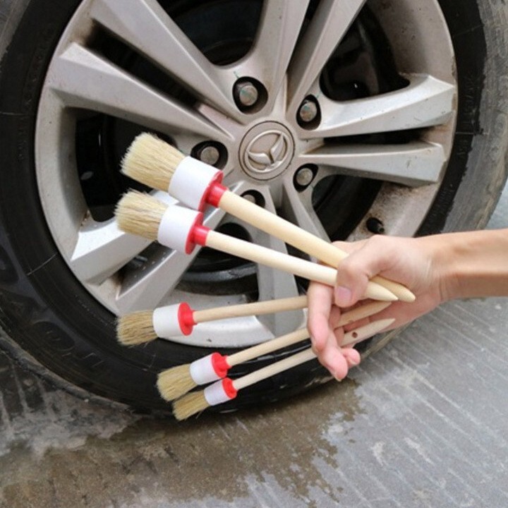 Car Paint Brush Round Head Car Wash Beauty Detail Machine Tool Marine Boar Bristle Cleaning Brush Wooden Handle Paint Brush Wholesale