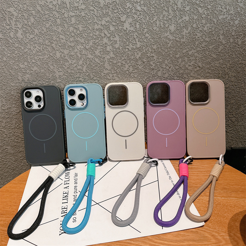 Suitable for Apple 16 Mobile Phone Case iPhone 15 Promax New Magnetic Suction 14 Climbing Rope 13 Anti-Fall Simple Pure Color