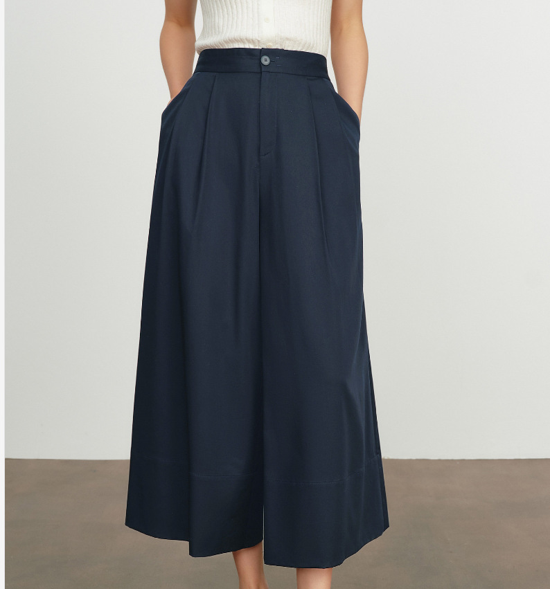 Quần culottes nữ ống rộng dáng suông, cạp cao co giãn, mặc xuân hè — Xanh lông mòng đen chi tiết 4