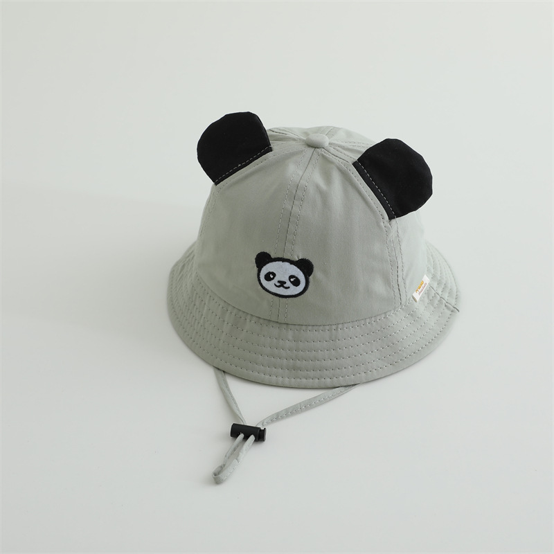 2025 primavera súper lindo sombrero panda para niños bordado gorra de bambú gorra respirable gorra de pescador bebé con cuerda de aire