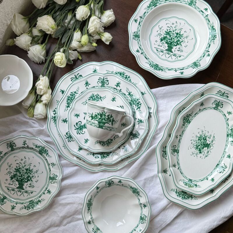 French Green Romantic Garden Series Ceramic Tableware Ceramic Plate Coffee Cup Saucer Ceramic Bowl Dessert Plate Dinner Plate