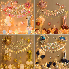 寶寶周歲生日布置氣球套裝男女孩派對裝飾馬卡龍色場景氣球背景牆