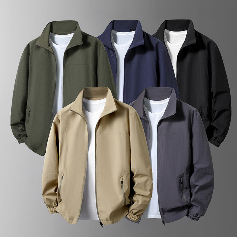 2025 Cross-Border Large Size Men's Casual Jacket Stand Collar Spring and Autumn Zipper Windproof Versatile Outdoor Sports Jacket Jacket