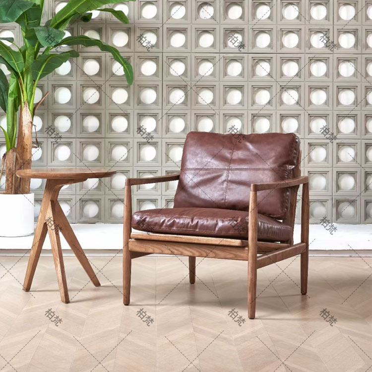 Silla de ocio de madera maciza perezosa de mediana edad, sofá individual de diseño de madera de fresno, silla Hank, silla de tienda de té con leche de café