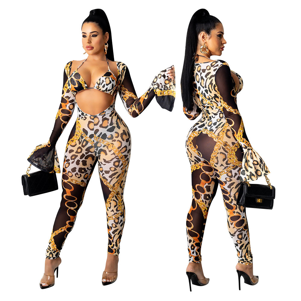 Women's Holiday Street Sexy Leopard Full Length Jumpsuits display picture 14