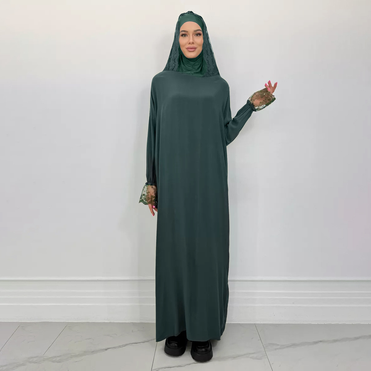 Langes Muslimisches Kleid Für Damen Mit Kapuze Einfarbig Weit_voghion.com