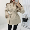 goods in stock Korean Edition Frenum Waist Show thin pagoda sleeve Woollen cloth thickening Suit models overcoat coat