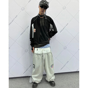 Grailz Project G/R 25Ss Three-Waist Sweatpants Pants Baggy Splicing Embroidered Sweatpants Loose