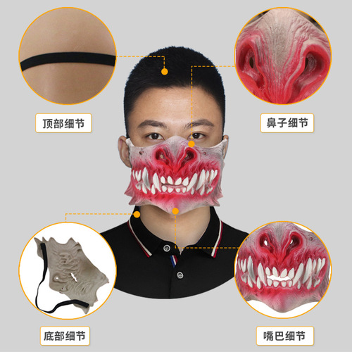 Bloody Big Mouth Scary Half Face Mask Halloween Party Prank Props Cosplay Masquerade Zombie Grimace 