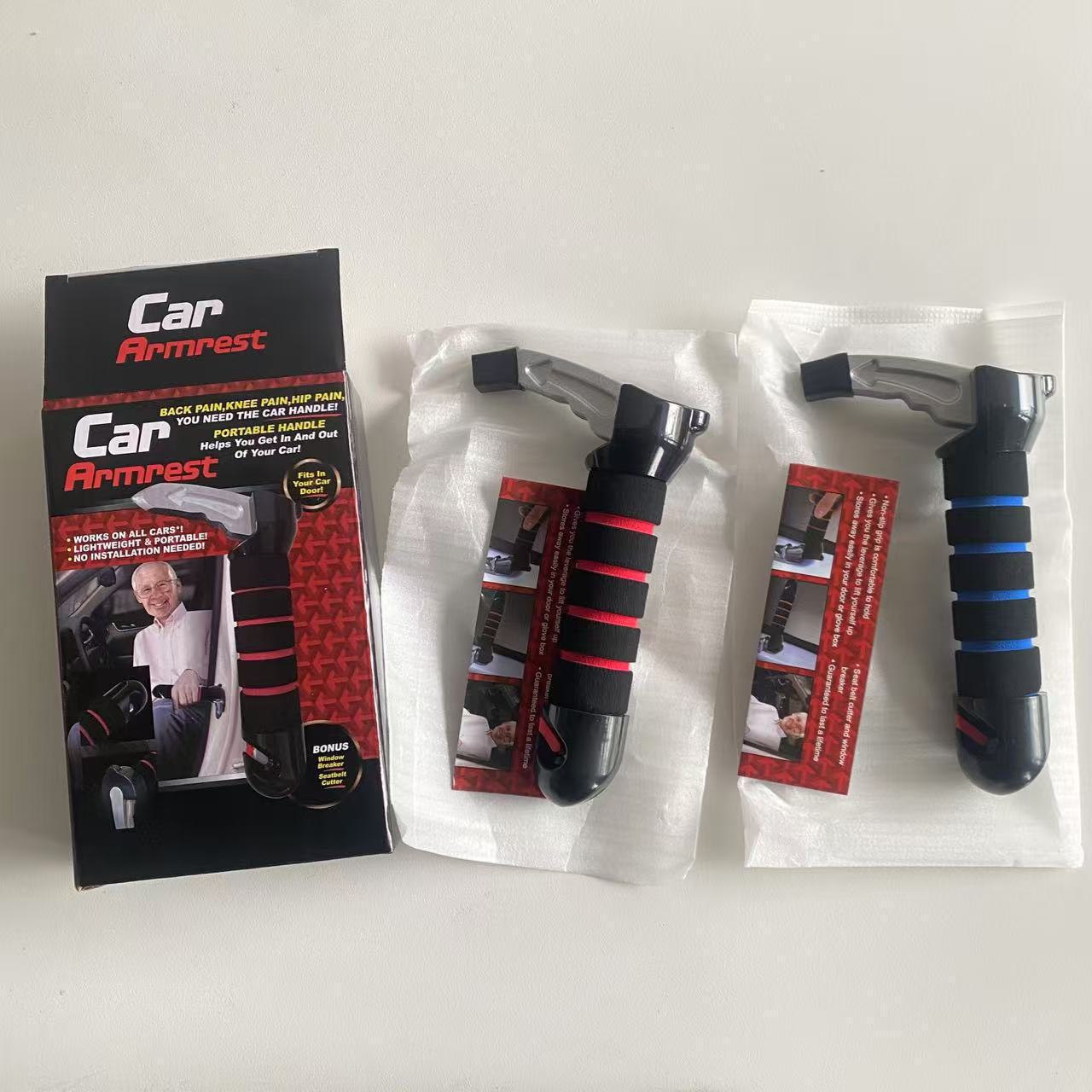 Window breaker, portable car door assist handle for the elderly, handrail, seatbelt cutter, safety hammer for the car