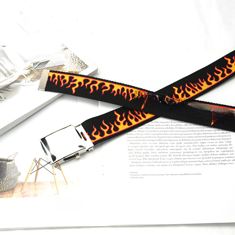 In stock Harajuku fashion hip hop Korean fashion Men's canvas belt personality casual flame belt factory direct supply_viptrois.com