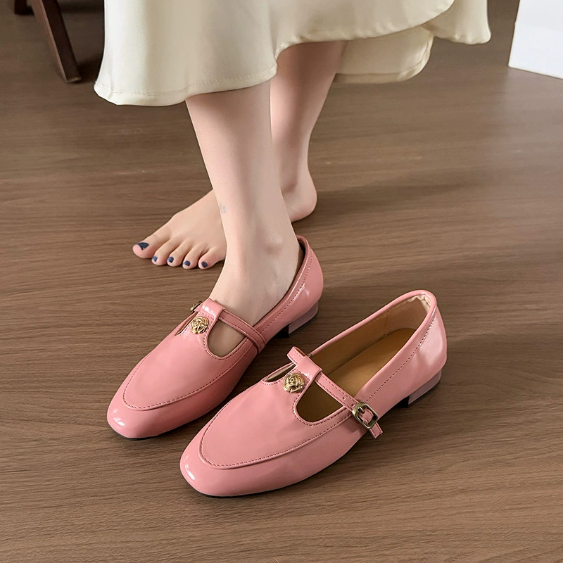 Маленькие кожаные туфли Maryen Mountain Tea Shot 2025 весна и осень новый дикий Т-образный ремень с толстым каблуком