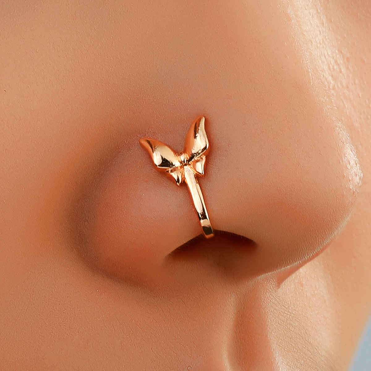 U-shaped Rabbit Spider Butterfly Copper Inlaid Zircon Nose Ring Piercing-free Jewelry display picture 2