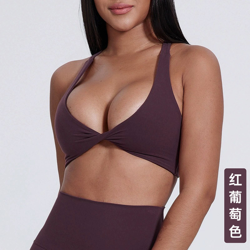 新款欧美跨境交叉美背运动内衣女裸感瑜伽服跑步健身文胸速干上衣|undefined