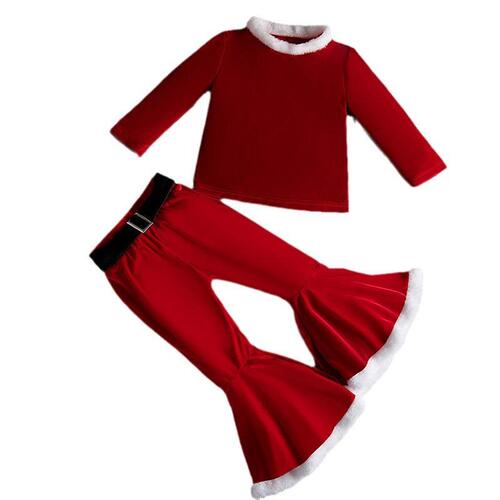European and American Christmas clothing for children, Santa's helper cosplay costumes, winter long-sleeved tops with flared pants for girls