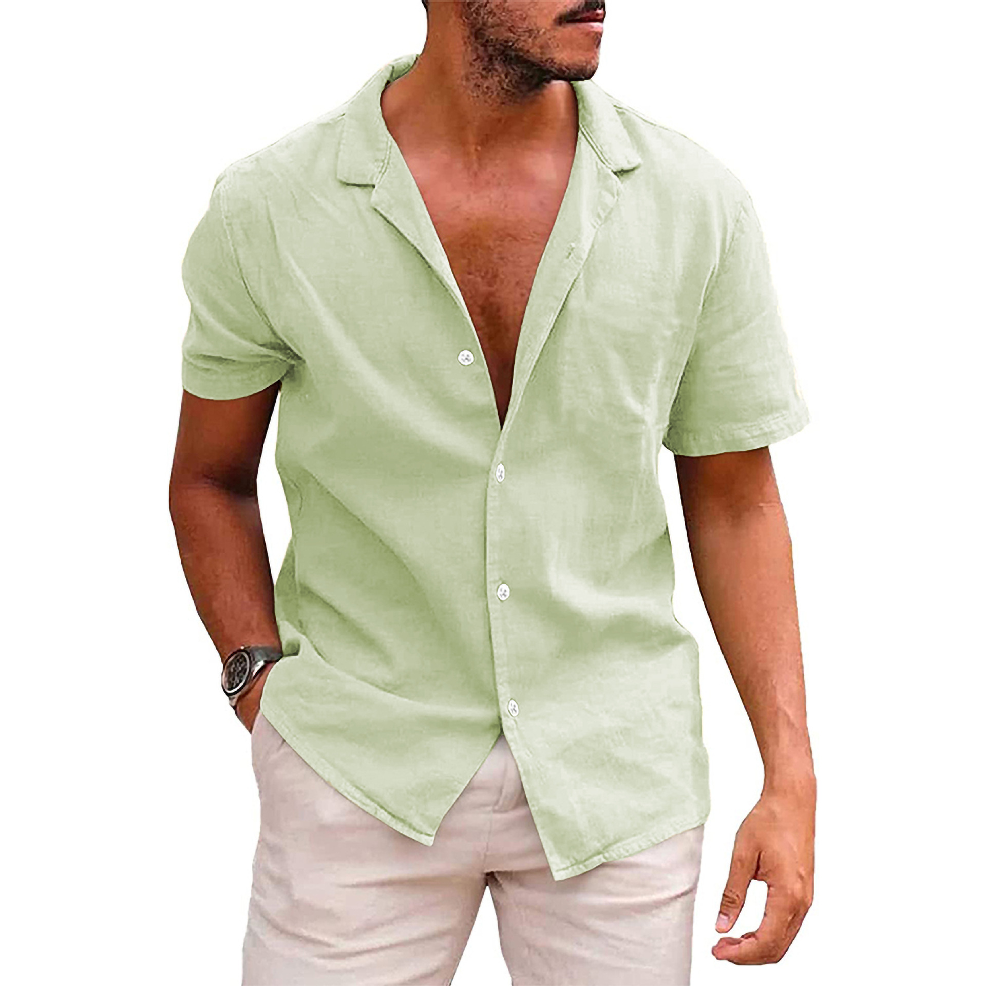 Men's Solid Color Simple Style Turndown Short Sleeve Regular Fit Men's Tops display picture 24