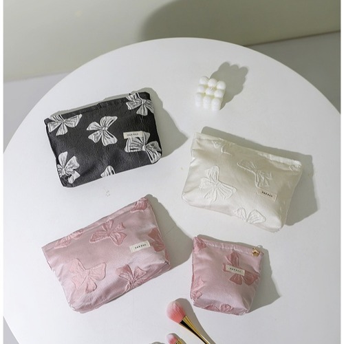 Cross-border dark-themed bow cosmetic bag storage bag travel portable toiletry organizer large capacity lotion and brush bag