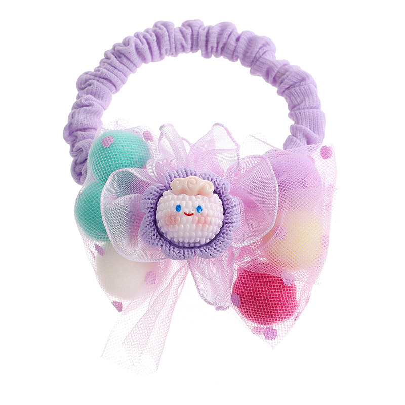 Niñas y niños escolares cuerdas de cabeza de alta elasticidad anillo de cabello lindos dibujos animados de color cuerdas de cabello de cabeza de bola de cola de caballo alta