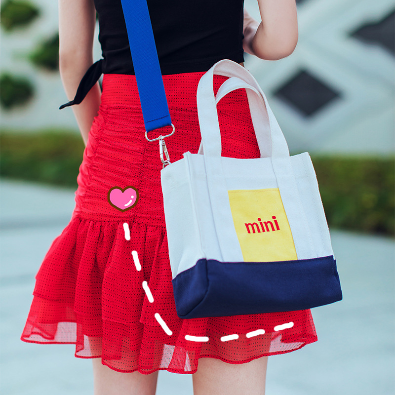 Contraste de color mini letra ins lienzo bolso de hombro bolso de mano bolsa de almacenamiento fresco todo partido 2021 bolso de lona de moda