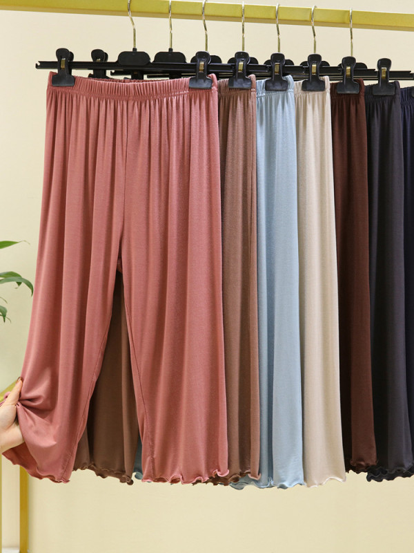 Modal thin cropped pants women's summer loose high waist wide leg pants home pajama pants slim straight pants elastic waist Modal thin cropped pants women's summer loose high waist wide leg pants home pajama pants slim straight pants elastic waist