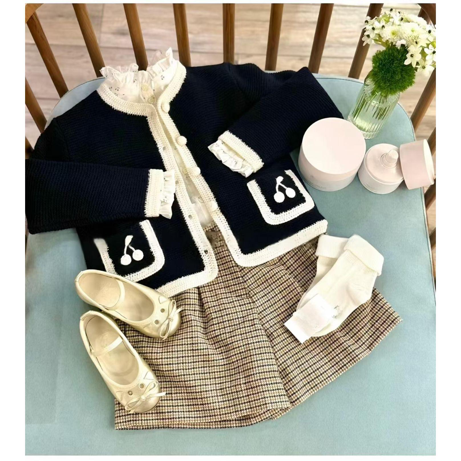 25秋冬新款3-14岁儿童千鸟格短裤女童格子短裤百搭宽松西装裤