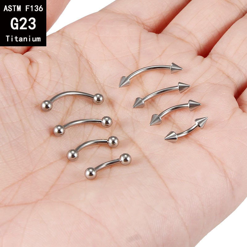G23 Titanium Internally Threaded Double-Ended Ball Curved Barbell - C-Shaped Rod for Eyebrow & Tongue Piercing - F136 Titanium Alloy Body Jewelry detail image 4