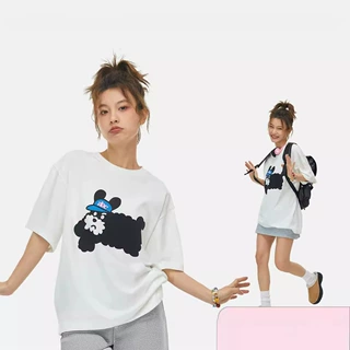 HEYABC 卡通印花宽松落肩情侣上衣圆领国潮男女纯棉休闲纯棉短袖