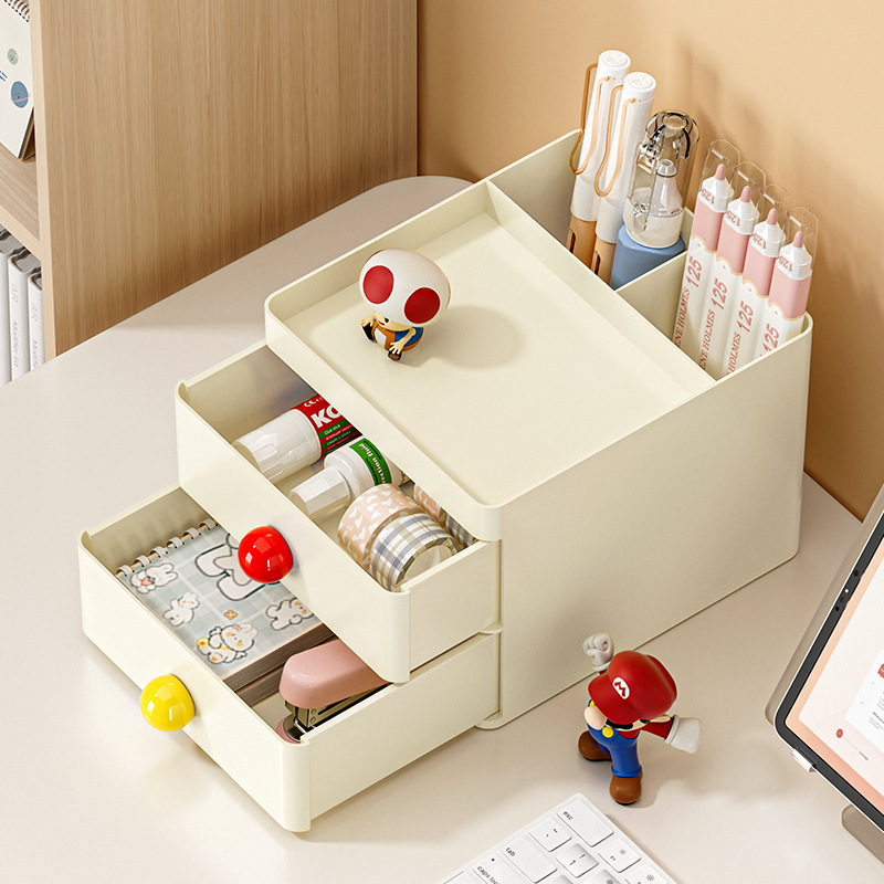 Caja de almacenamiento de dopamina de doble capa, escritorio de estudiante, papelería, organizador de artefactos, caja de almacenamiento de escritorio de oficina tipo cajón