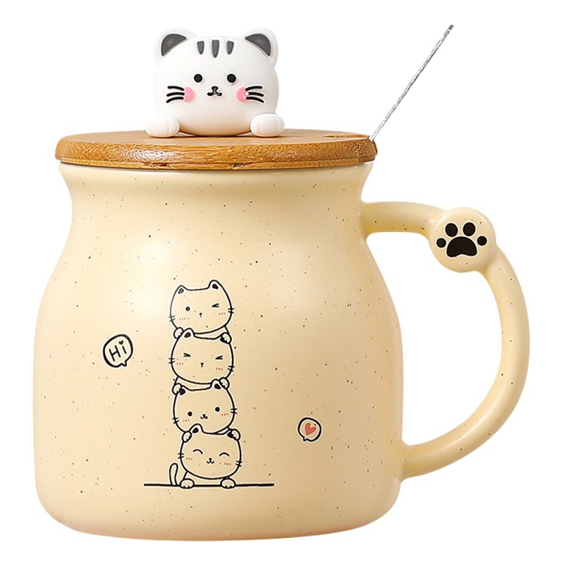 Taza de gato con tapa cuchara cerámica taza leche los niños lindos regalo cumpleaños