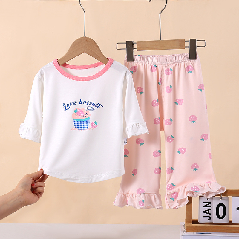 Summer New Baby Home Set Children's Eucalyptus Lace Pants Set Unisex Kids Modal Two-Piece Outfit