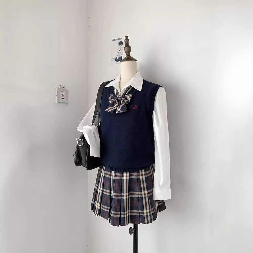 가을 겨울 봄에 학생들을위한 오리지널 JK 유니폼 솔리드 컬러 조끼 니트 조끼 V 칼라 학교