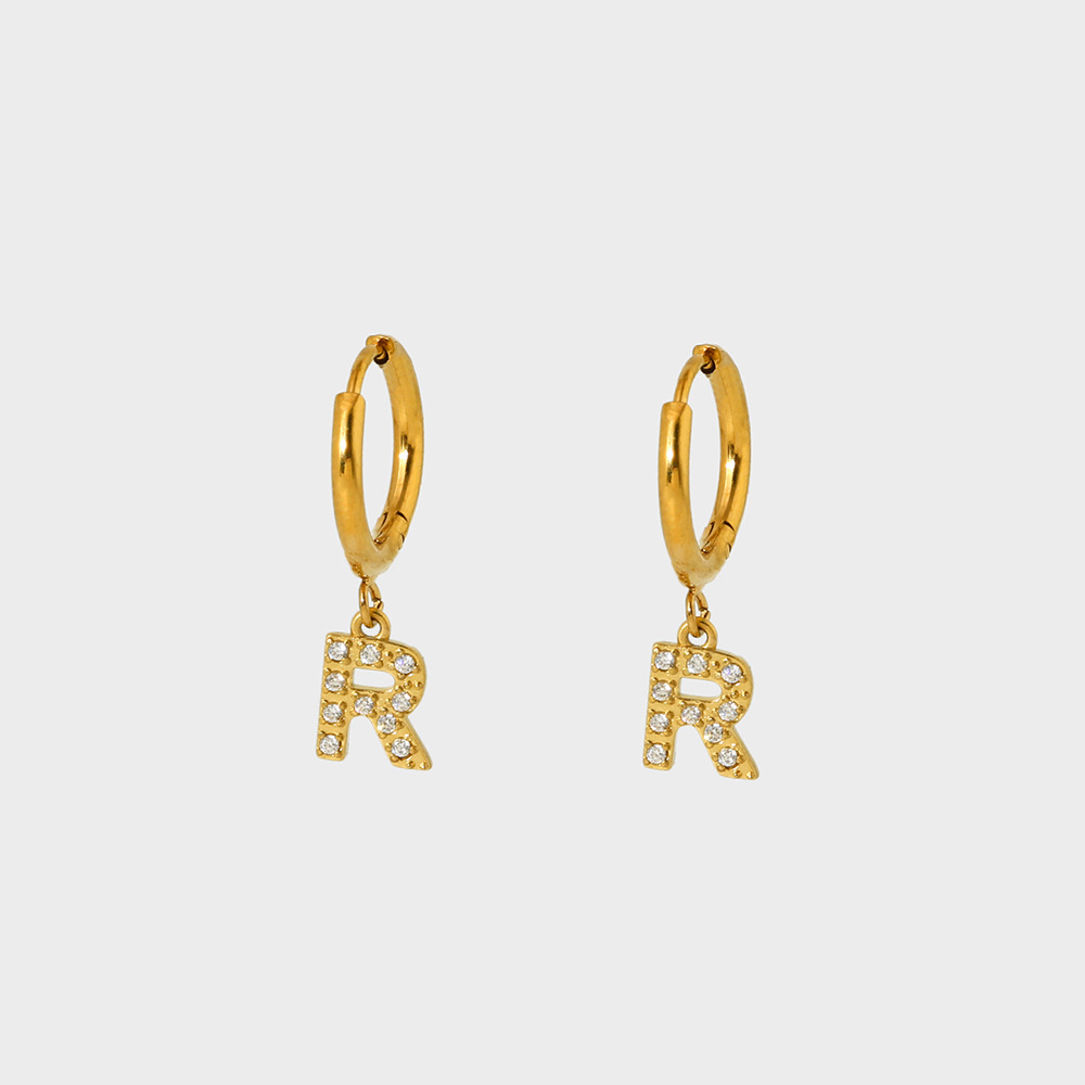 1 Pair IG Style Simple Style Letter Plating Inlay 304 Stainless Steel Zircon 14K Gold Plated Drop Earrings display picture 21