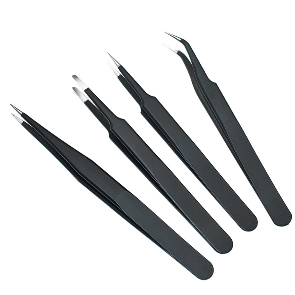 Pinzas de acero inoxidable al por mayor mano negro abrazadera punta pájaro nido recoger pelo manicura falsas pestañas pinzas anti-estática ESD image 5