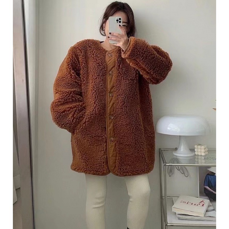 韩国chic可爱毛绒羊羔毛保暖减龄百搭外套