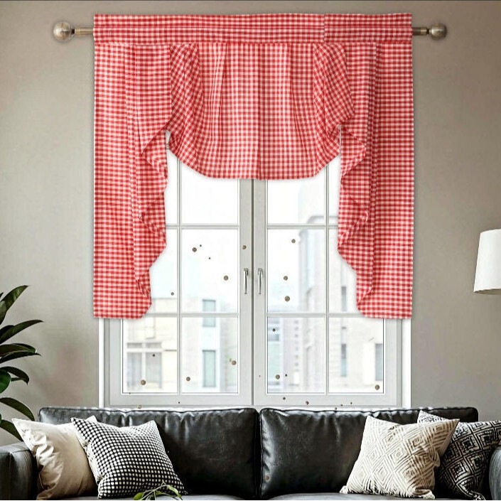 Cross-border Amazon French-style retro plaid window curtains, modern minimalist kitchen half-curtains, wholesale from the manufacturer Cross-border Amazon French-style retro plaid window curtains, modern minimalist kitchen half-curtains, wholesale from the manufacturer
