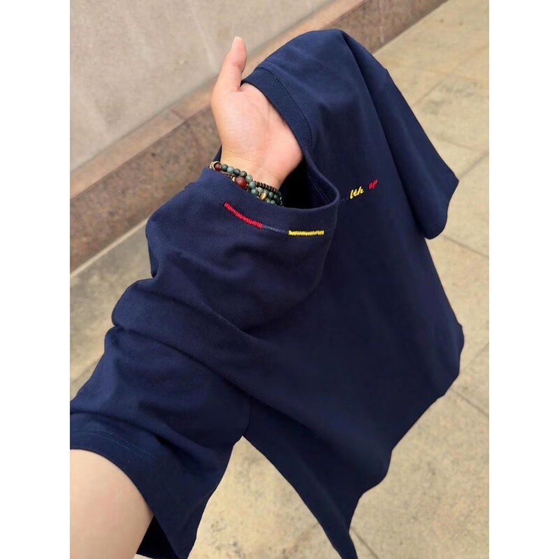 Official Champion Lucky Short-Sleeve T-Shirt for Women, Loose Fit, 100% Cotton, Korean Style, Slimming, Versatile, Covers the Hips, Half-Sleeve Top, Blue