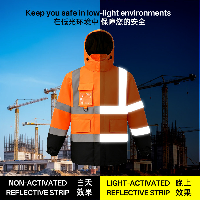 Customized Reflective Safety Jacket for Foreign Trade, Matte Oxford Fabric, Windproof and Waterproof, for Nighttime Construction and Road Safety