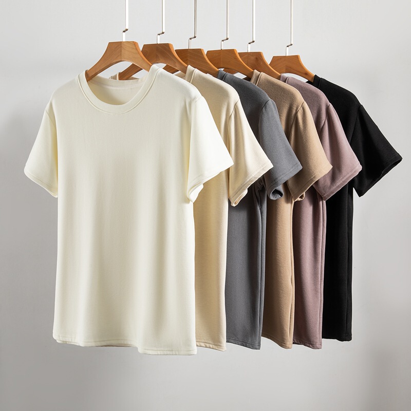 New Autumn and Winter Thermal Tops with Round Neck, Men's Thickened Double-Sided Fleece Thermal Short-Sleeve T-Shirt