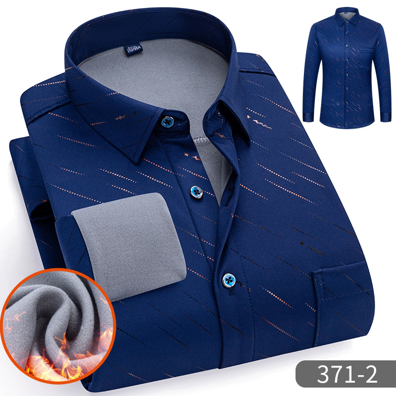 [Además de engrosamiento de terciopelo] Camisa cálida bronceada de invierno Cárdigan para hombres de mediana edad y ancianos Camisa suelta informal para hombres