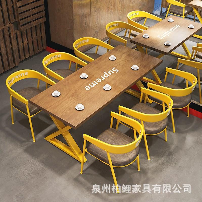 American Solid Wood Dining Table and Chairs Coffee Shop Clear Bar One Table Four Chairs Hot Pot Restaurant Bar Rectangular Industrial Style Dining Table and Chairs