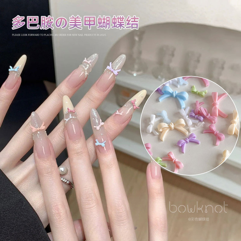 Mixed bow nail ornaments new dopamine three-dimensional ribbon bow tie resin nail drill ornaments wholesale