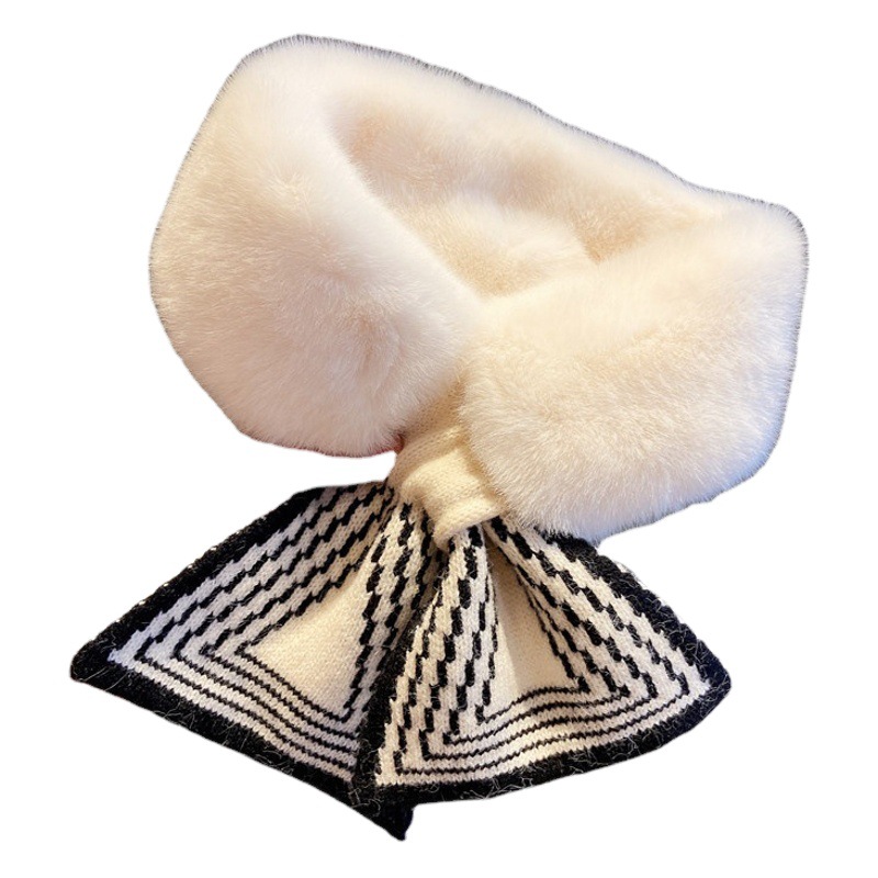 Stuffed Scarf for Women in Autumn and Winter Cross Imitation Rex Rabbit Fur Ins Cute Versatile Scarf Stripesd Warm Thickeneded Fur Collar